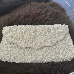 La Regale Cream Floral Clutch for Formal Events